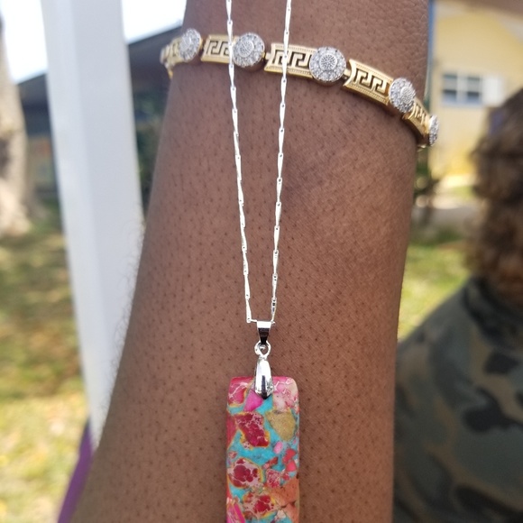 Sterling Silver Pink Sea Sediment Necklace - Picture 2 of 2